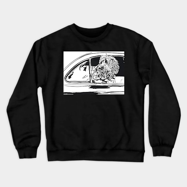 Labradoodle in a Car Linoprint Crewneck Sweatshirt by NattyDesigns